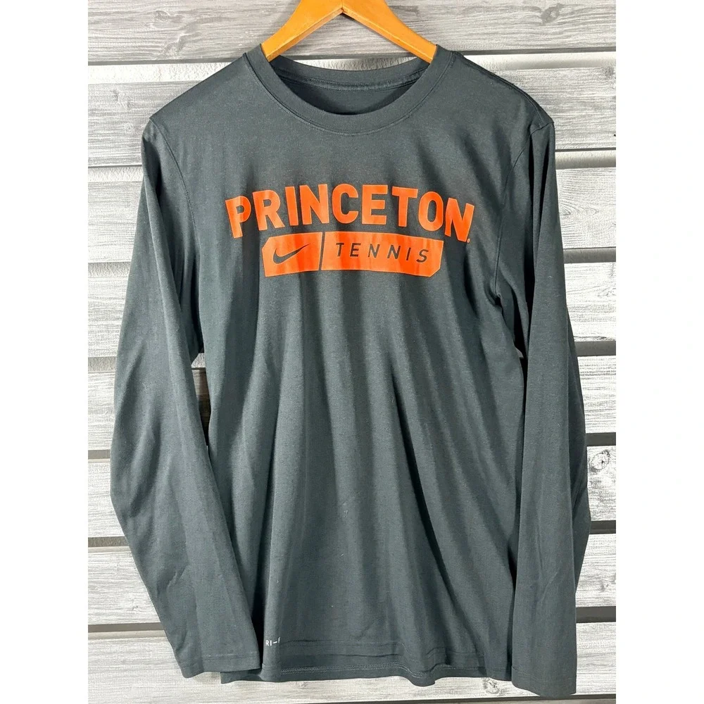 Nike Mens Princeton Tigers Tennis Dri-FIT Long Sleeve Graphic T Shirt Gray Small